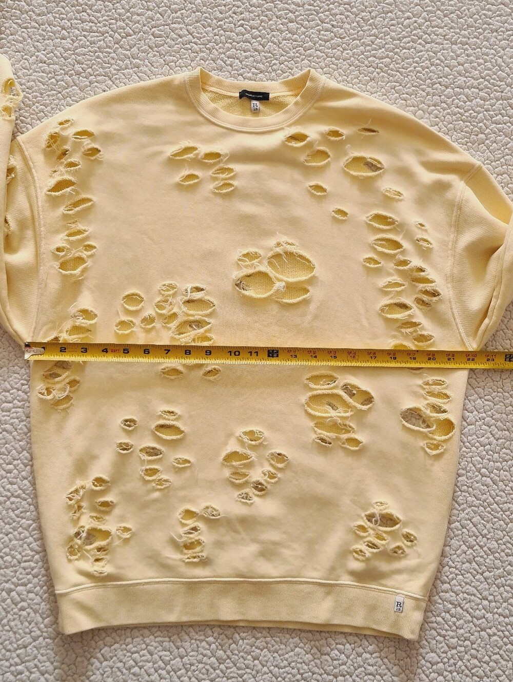 R13 Super Distressed Oversized Crewneck Sweatshirt In Washed Yellow XS Org $450 - Picture 13 of 14
